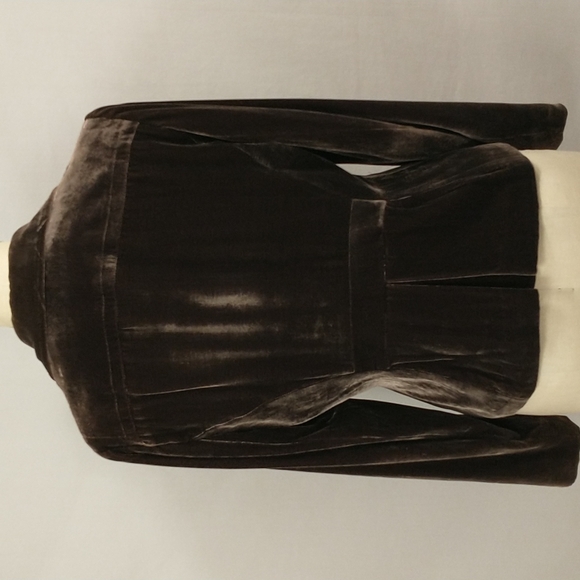 Brown Velvet Blazer Soft Silk Blend Jacket Tailored Feminine Style Gathered - Picture 4 of 13